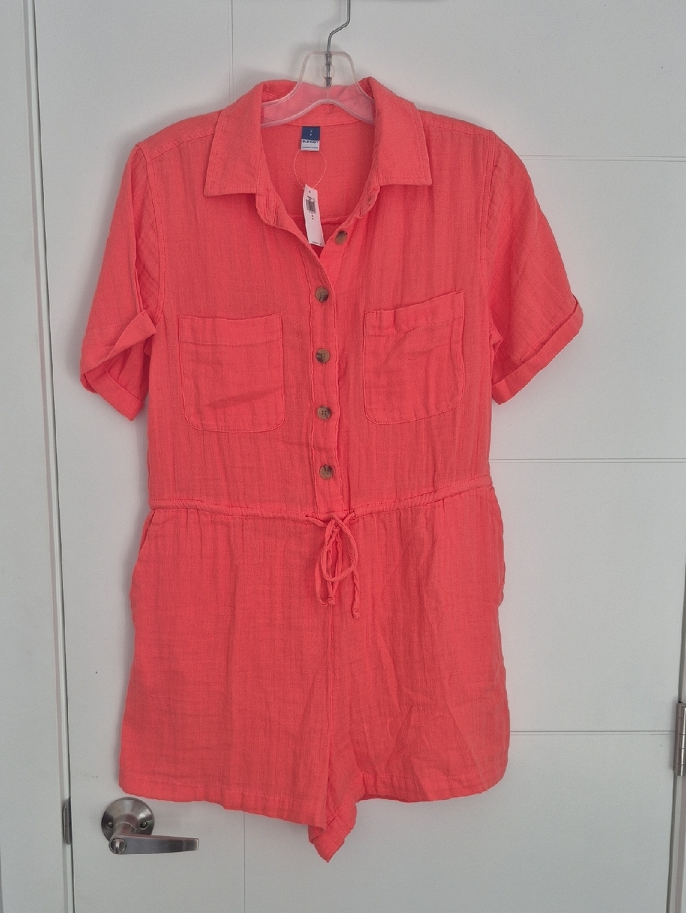 Old Navy Coral Button-Front Short Sleeve Romper